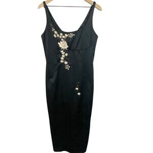 Mandalay Embellished Beaded Embroidered Cocktail Dress Black Gold Sz 12 Vintage